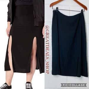‼️CLOSING ELVI BLACK DOUBLE SLIT MIDI SKIRT